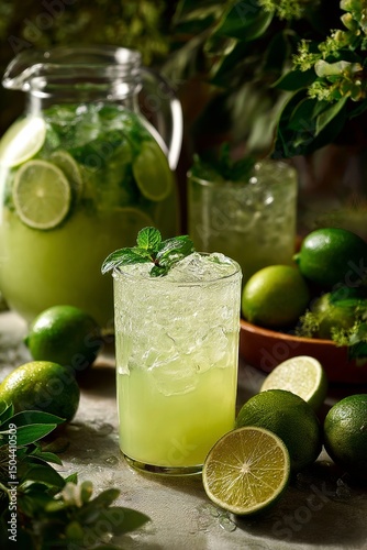 Refreshing Lime Beverage With Mint and Fresh Ingredients in a Cozy Setting