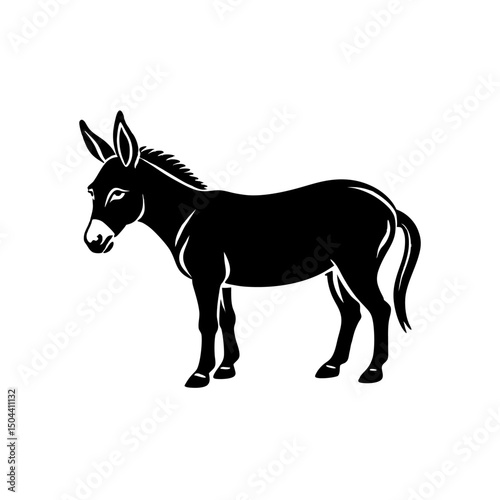 Black donkey vector illustration and silhouette of a mammal or pony
