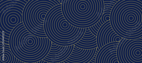 Radiant circle dark blue and gold colors for illusion background. Blue and gold luxury pattern background. Abstract circle overlap pattern design with shadow. EPS10 vector