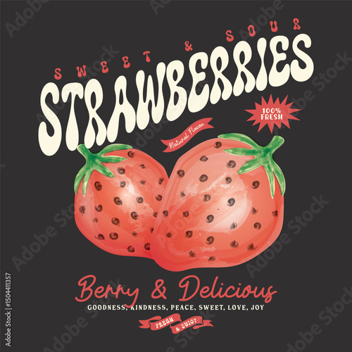 Watercolor Organic strawberry food artwork for for t-shirt. Fresh strawberries artwork. Organic Fresh and juicy fruit. strawberry fruit print. 