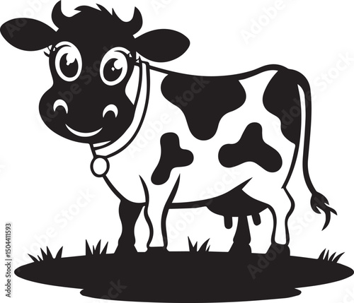 black and white happy cow  silhottee