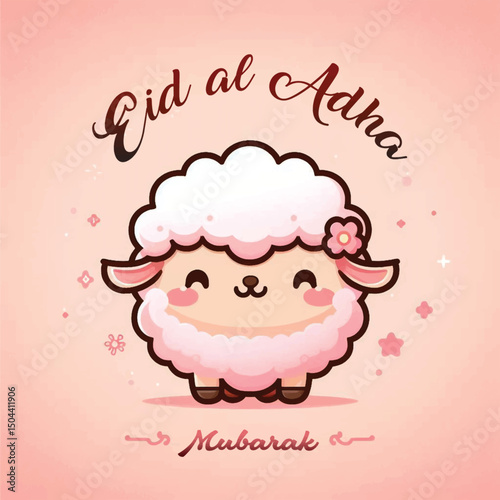 Sweet Pink Sheep Illustration for Eid Al Adha Wishes