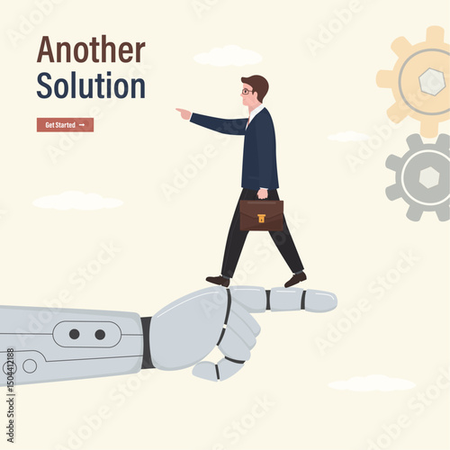 Another solution, Difference between robot and human. Machine vs human. Human and robot hands pointing in opposite directions. Artificial intelligence versus human brain