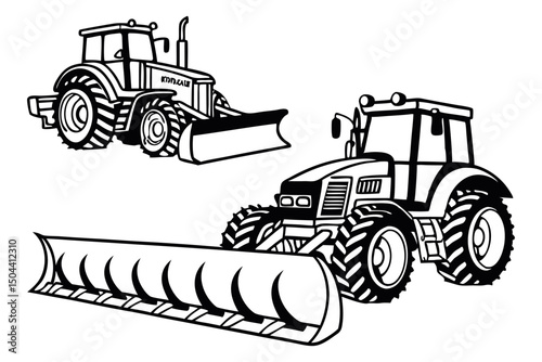 Red vintage agricultural tractor with trailer, an isolated farm vehicle