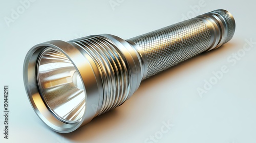 A sleek, modern flashlight showcasing its metallic body and bright lens