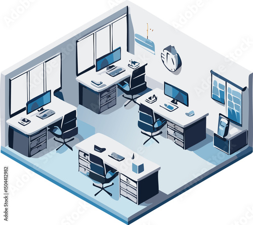 Isometric Tech Startup Office Scene - Modern Coworking Space with Developers, Creative Meeting Pods and Glass Conference Rooms, 3D Vector Workspace