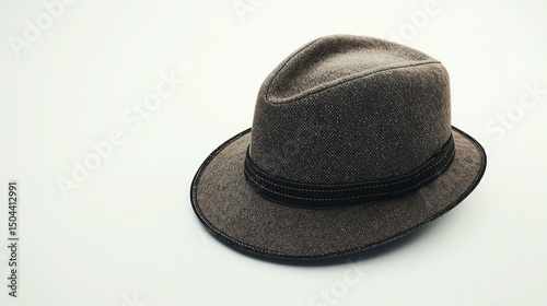 A stylish, gray fedora hat placed on a white background, highlighting its texture and design. Perfect for fashion enthusiasts and accessory lovers seeking to elevate their outfit.