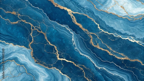 Abstract blue marble texture with golden veins artistic background for elegant designs