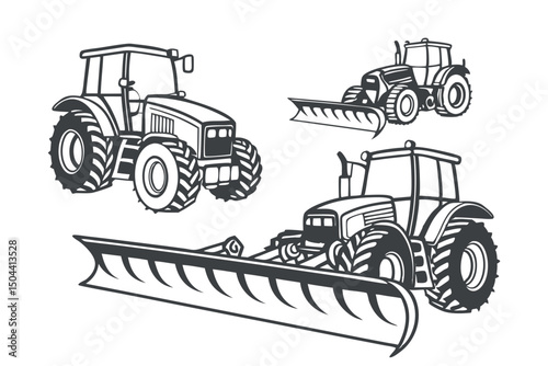 Red vintage agricultural tractor, an old farm machine with large wheels, isolated for transport and farming