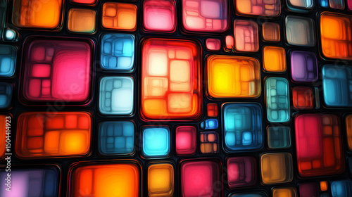 Colorful Glowing Square Tile Pattern