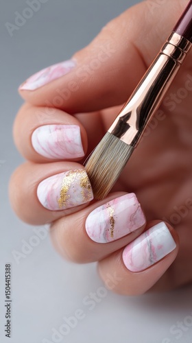 Elegant Marble Nail Art Design With Gold Accents and Precision Brush Application