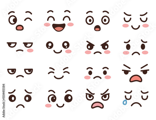 Cute cartoon face expression vector set with various emotional emoji icons