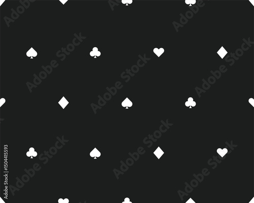Seamless Playing Card Suit Pattern – Black and White Poker Symbols Background
