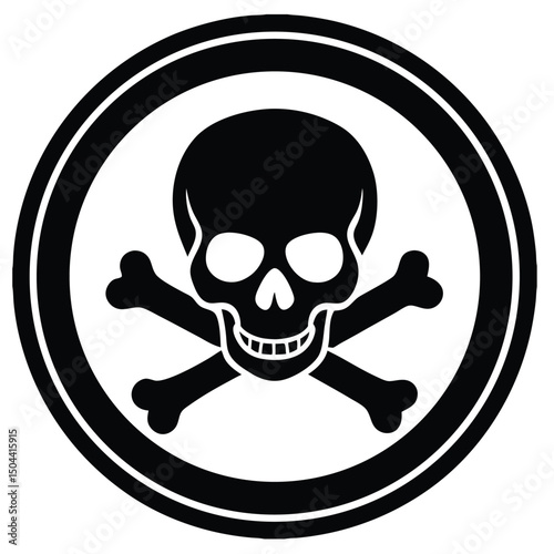 Skull and Crossbones Icon, Danger and Poison Symbol, Black and White Warning Illustration