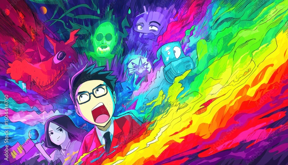 Fototapeta premium Esplosione di colori e personaggi fantastici