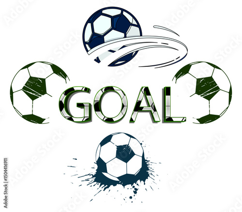 Soccer Goal Typography with Dynamic Ball Elements Vector Illustration