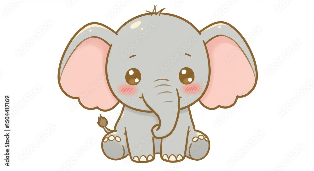 Naklejka premium Charming baby elephant illustration with endearing expression and pastel hues