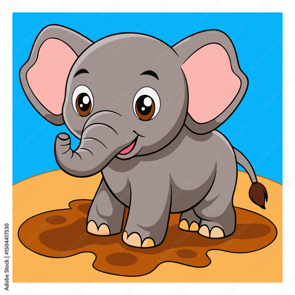 Obraz premium A cute cartoon baby elephant with a blank sign, a funny animal vector illustration for wild nature fun