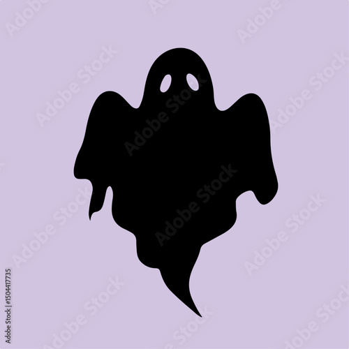 Spooky halloween ghost silhouette on purple background. Halloween ghost design is perfect for spooky season decorations. This simple halloween ghost illustration is ideal for creating greeting cards