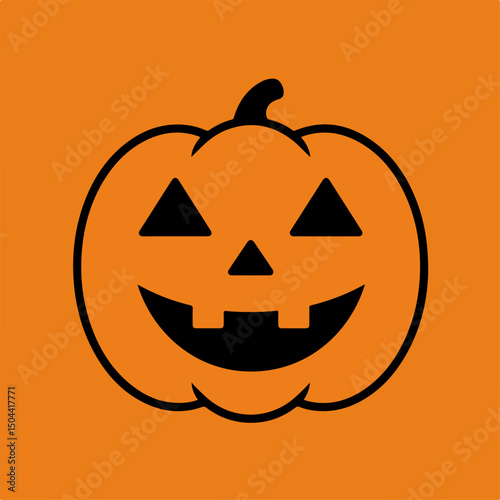 Halloween pumpkin carved face on orange background. Festive jack o lantern symbol perfect for autumn holiday. Spooky pumpkin design ideal for halloween invitations and decorations. This halloween pump
