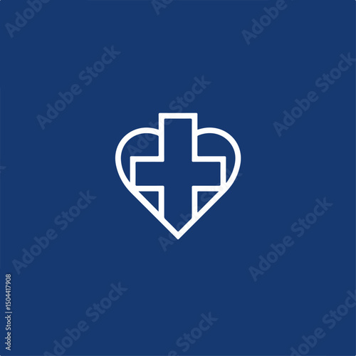 Medical logo design with heart and cross symbol. Modern healthcare branding concept features minimalist cross inside heart shape.  Elegant medical logo ideal for clinic, hospital, or healthcare applic