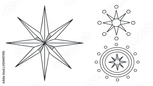 A striking black compass rose vector icon symbolizing north, east, south, and west directions for map navigation, travel, and adventure design