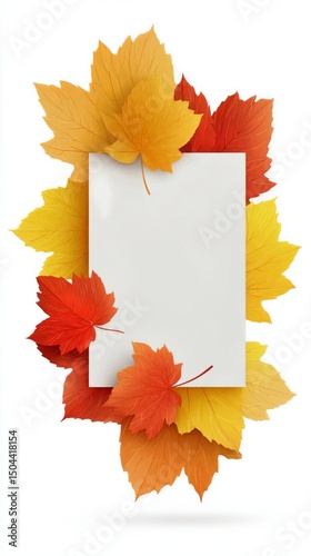 Colorful Autumn Leaves Frame a Blank White Space for Decorations and Messages
