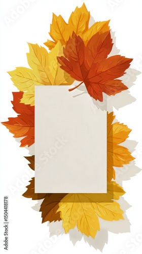 Fall Foliage Surrounds an Empty Card Frame for Seasonal Greetings and Messages