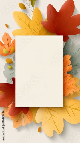 Colorful Autumn Leaves Frame a Blank White Space for Decorations and Messages