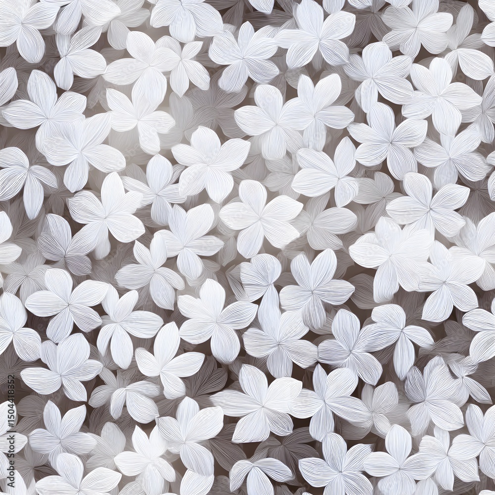 Fototapeta premium A cute and delicate seamless pattern featu white floral and leaf designs, ideal for textile prints, backgrounds, or adding a gentle touch to any project.