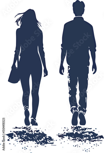 Silhouette of a man and woman walking together, showcasing companionship and connection.