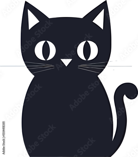 A stylish black cat illustration with large eyes and a playful posture.