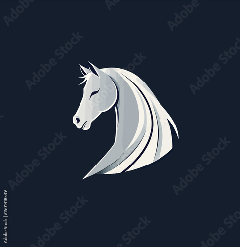 Stylized horse head silhouette in sleek gray hues on a dark background.