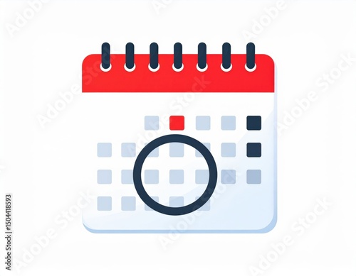 Simple Calendar Icon With Red Border And Circular Time Indicator