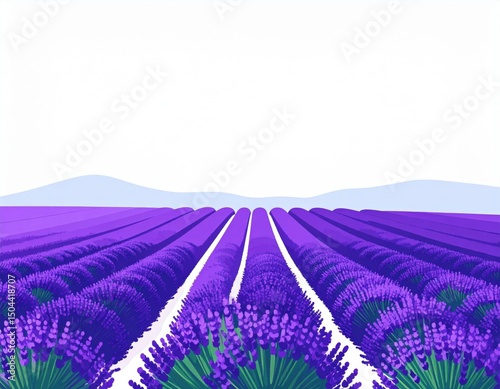 Purple Lavender Field Rows Against Horizon