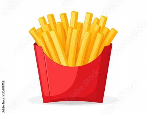 Golden French Fries In Red Paper Box