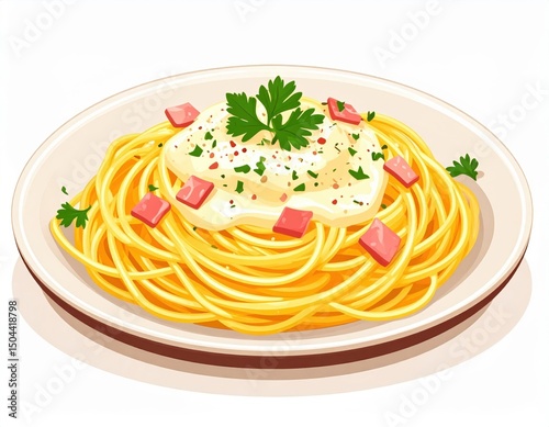 Creamy Spaghetti Carbonara Dish Illustration