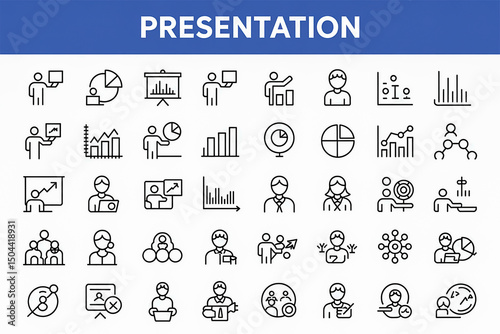 Presentation line icon set