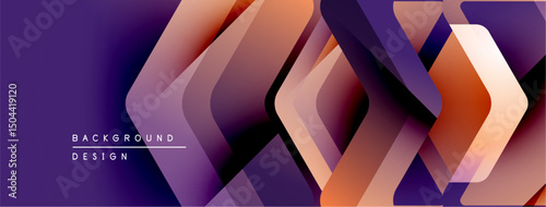 Abstract geometric background. Purple, orange hues create dynamic layered effect. Modern design suitable for digital projects.