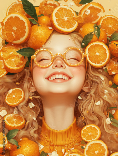 Girl with Oranges and Orange Flowers