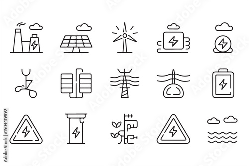 Renewable Energy Thin Line Icons for Sustainable Solutions