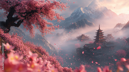 Cherry Blossom Landscape in Japan