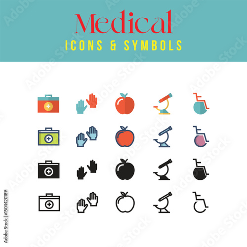 Medical icons featuring health services, doctors, and hospital care symbols