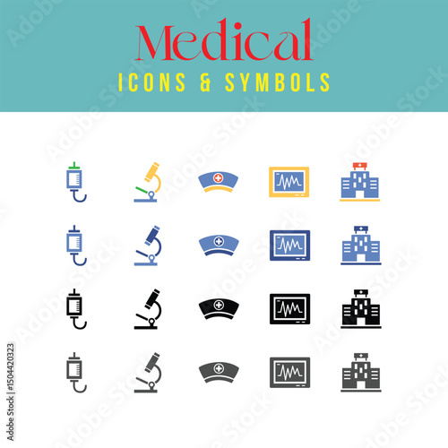 Medical icons featuring health services, doctors, and hospital care symbols