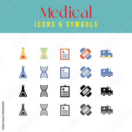 Medical icons featuring health services, doctors, and hospital care symbols