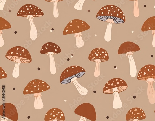 Mushroom Pattern on Beige Background