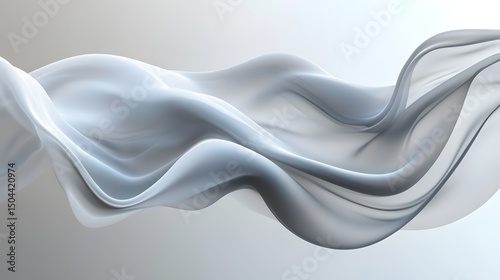 Abstract white background with smooth flowing blue smoke and curving light lines
