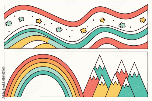 A vibrant set of rainbow-colored vector banners and abstract backgrounds with wave patterns for your colorful design illustrations