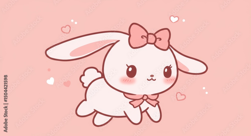 Delightful pastel bunny illustration with bows, embodying a cheerful and nostalgic charm Delightful pastel bunny illustration with bows, embodying a cheerful and nostalgic charm