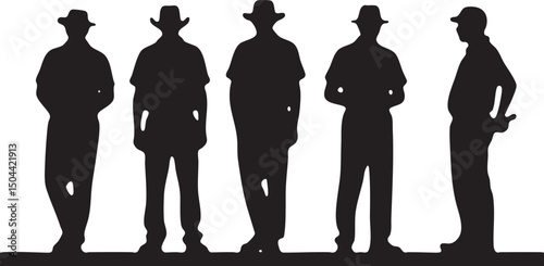 Silhouetted Cricket Umpire Figures Waving and Gesturing in Formal Attire